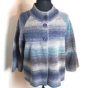 Croft & Barrow Cardigan w/3 Large Buttons, Shades of Ombre, Blue/Gray, Size XL